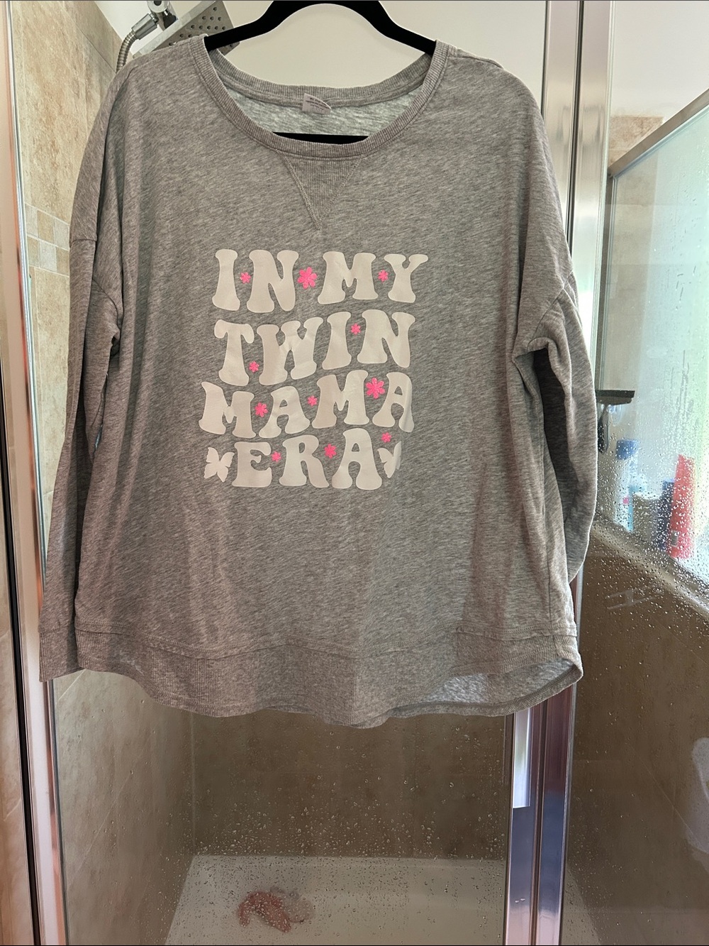 Women's Gray Graphic Long-Sleeve Top - "In My Twin Mama Era" custom design